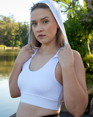 White Hoodie Sports Bra for Women